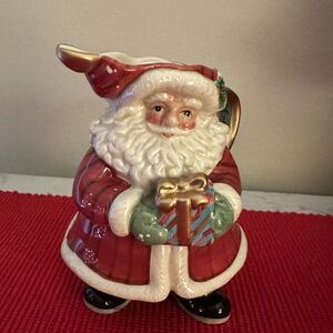 Fitz & Floyd Santa Claus Ceramic creamer Pitcher Candy Cane Lane